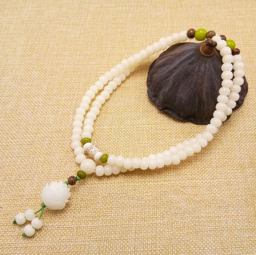 Original Design Natural White Bodhi Root Beads Bracelet Lotus 108 Lotus Mala Healing Prayer Bracelet for Women Jewelry Gift